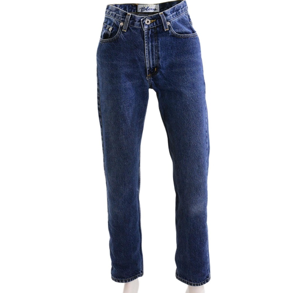 90s Vintage Dark Stone Wash Jeans Womens 2 Blue High Waist Straight Leg Denim